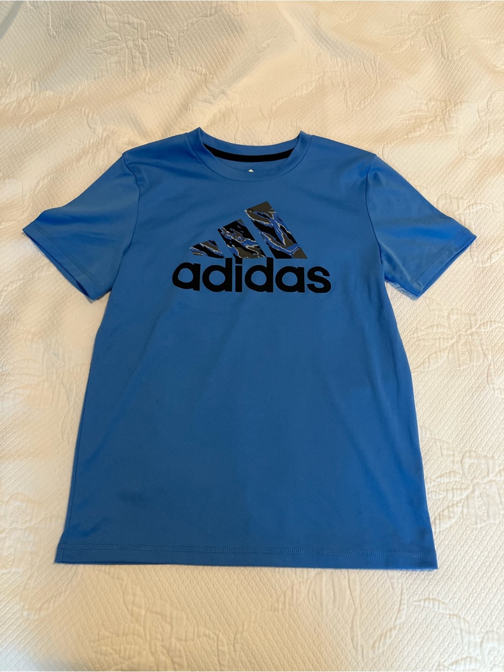 adidas Blue Short-Sleeve Logo Tee with Black Accents